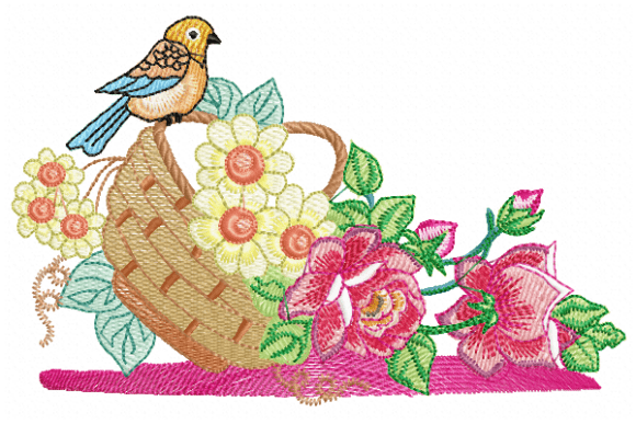 Bird and Flower Basket Embroidery