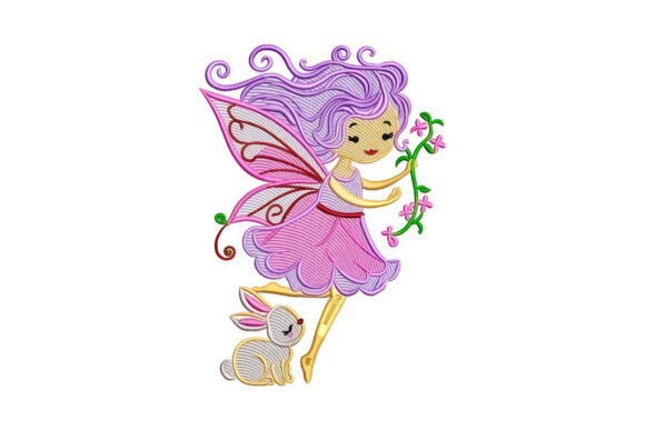 Fairy with Bunny: A Magical Embroidery Design