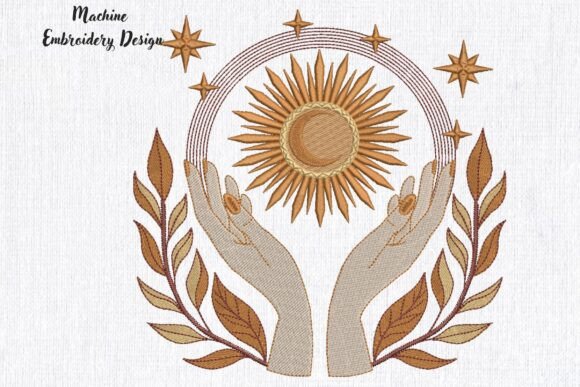 Mystical Hands Sun Moon Leaves
